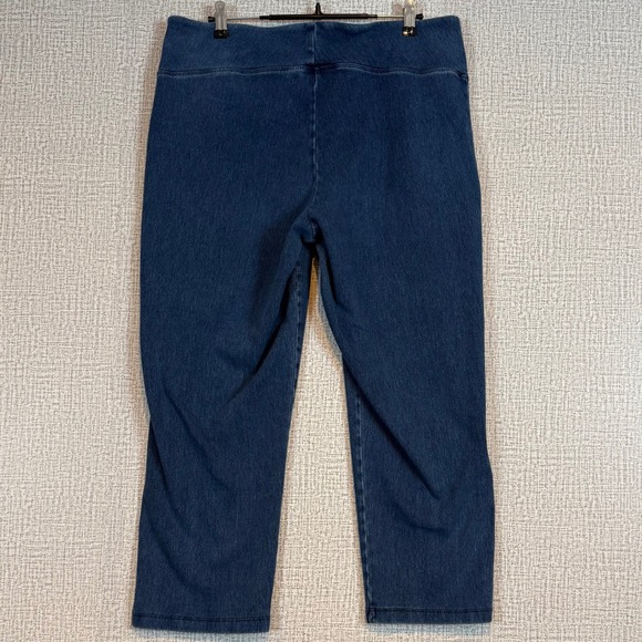 Women with Control Indigo Blue Pull On Crop Jeans High Rise QVC L Tummy Control - Picture 7 of 7